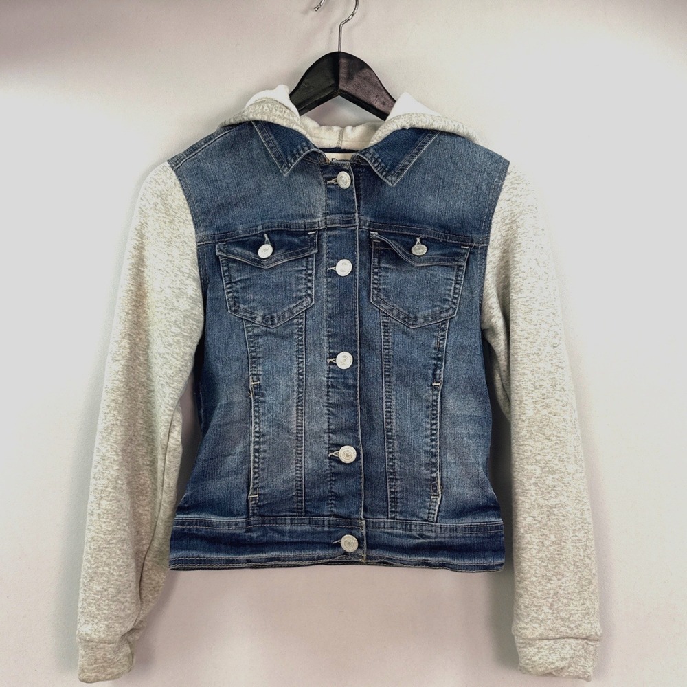 Wallflower Dreamer Fit Denim Mixed Media Hooded Jacket Grey Sleeves Small